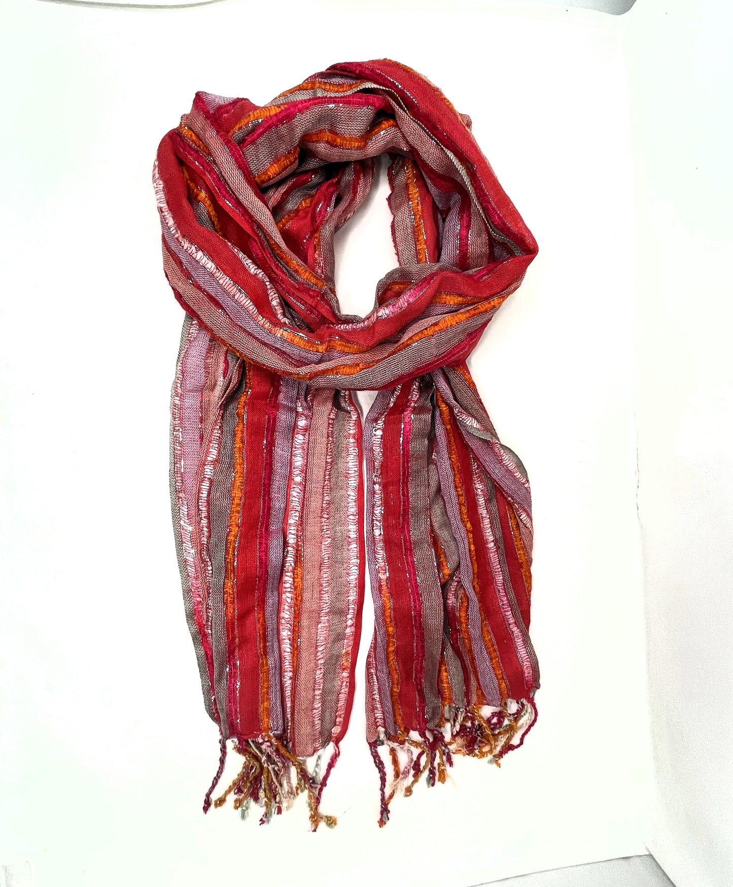 Beautiful reds with Silver Stripes Thin & Lightweight Fashion Scarf
