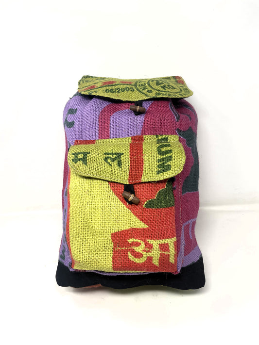 100% Recycled Jute Large Bag Backpack with Drawstring Closure & Flap to cover