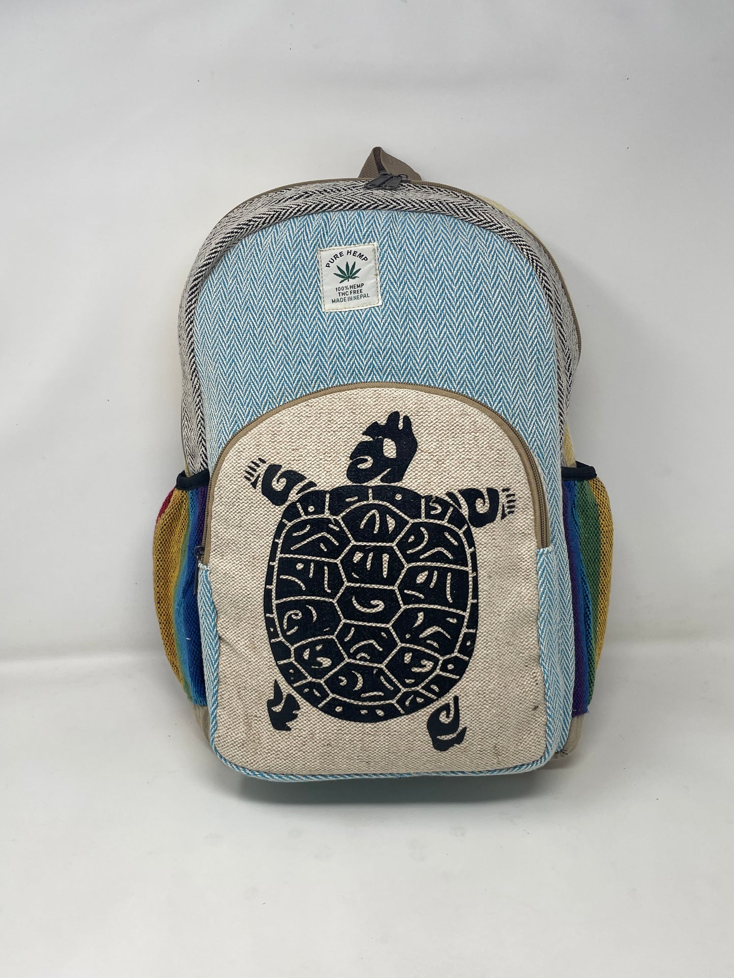 Large All Natural Pure Hemp Multi Pockets Laptop Backpack - Turtle Design