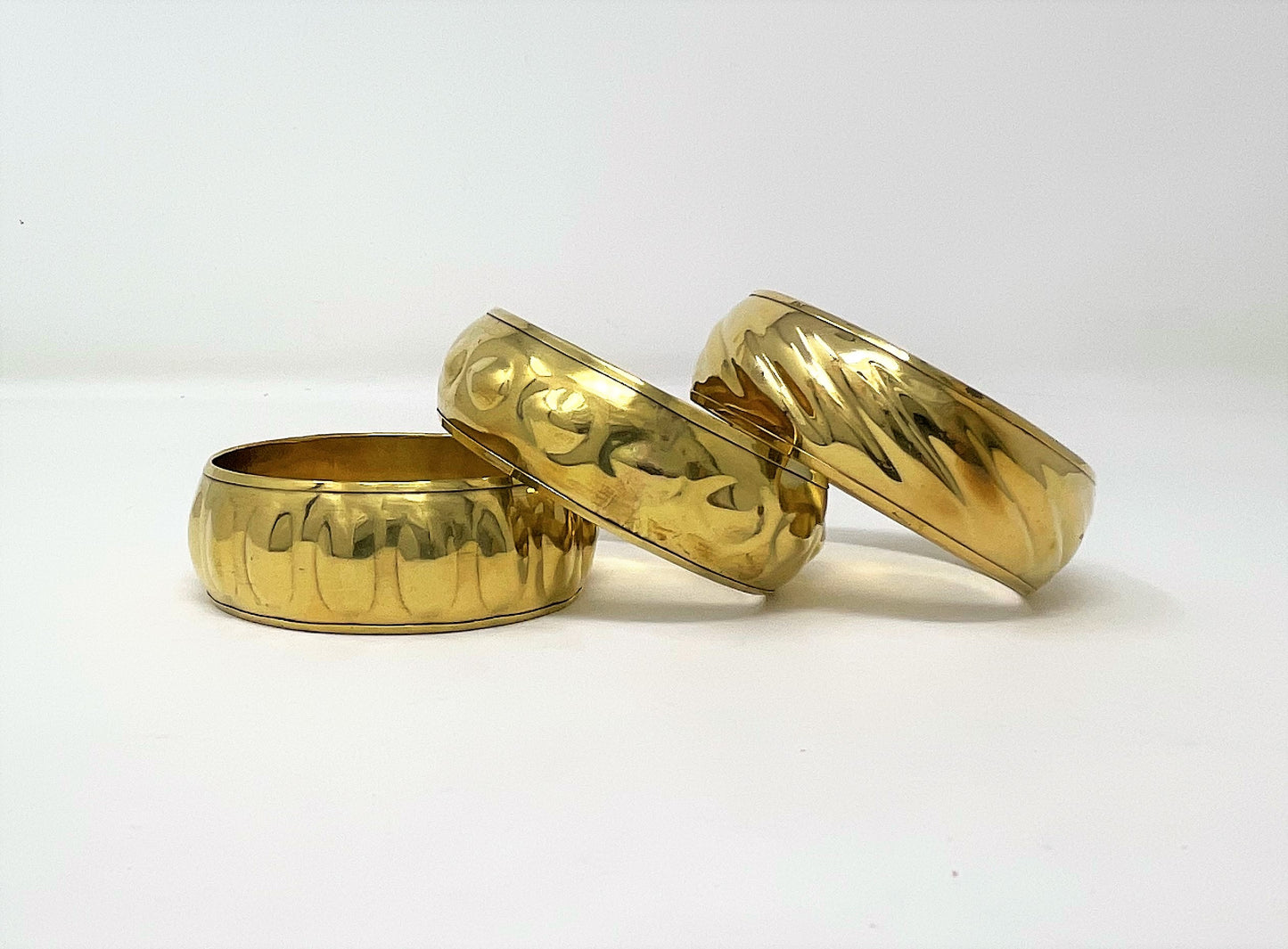 3 - Costume Brass Embossed Design Bangle Wide Bracelets + 1 FREE