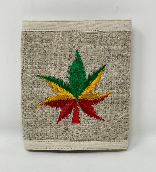 Handmade Organic Pure Hemp Trifold Wallet - Marijuana Leaf Rasta Colors