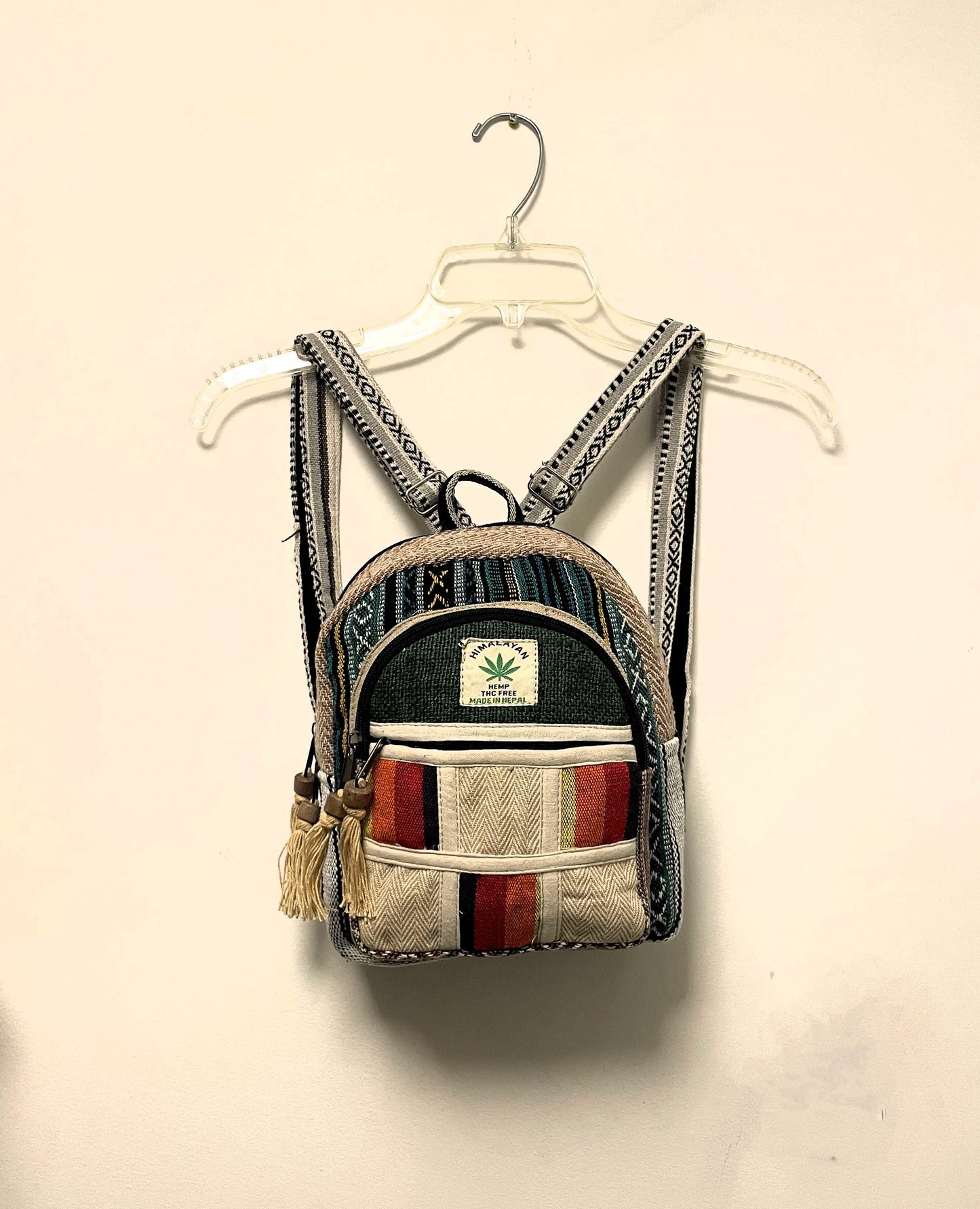 Himalayan Pure Hemp Mini Backpack with Passels