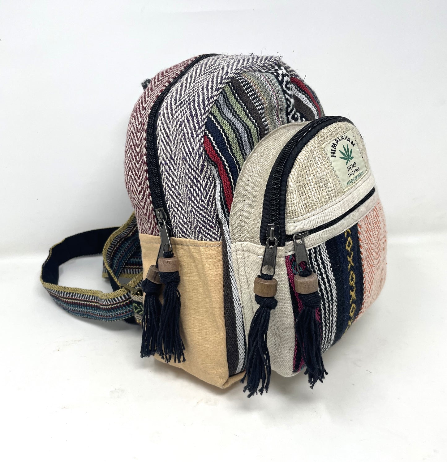 Himalayan Pure Hemp Mini Backpack with Passels