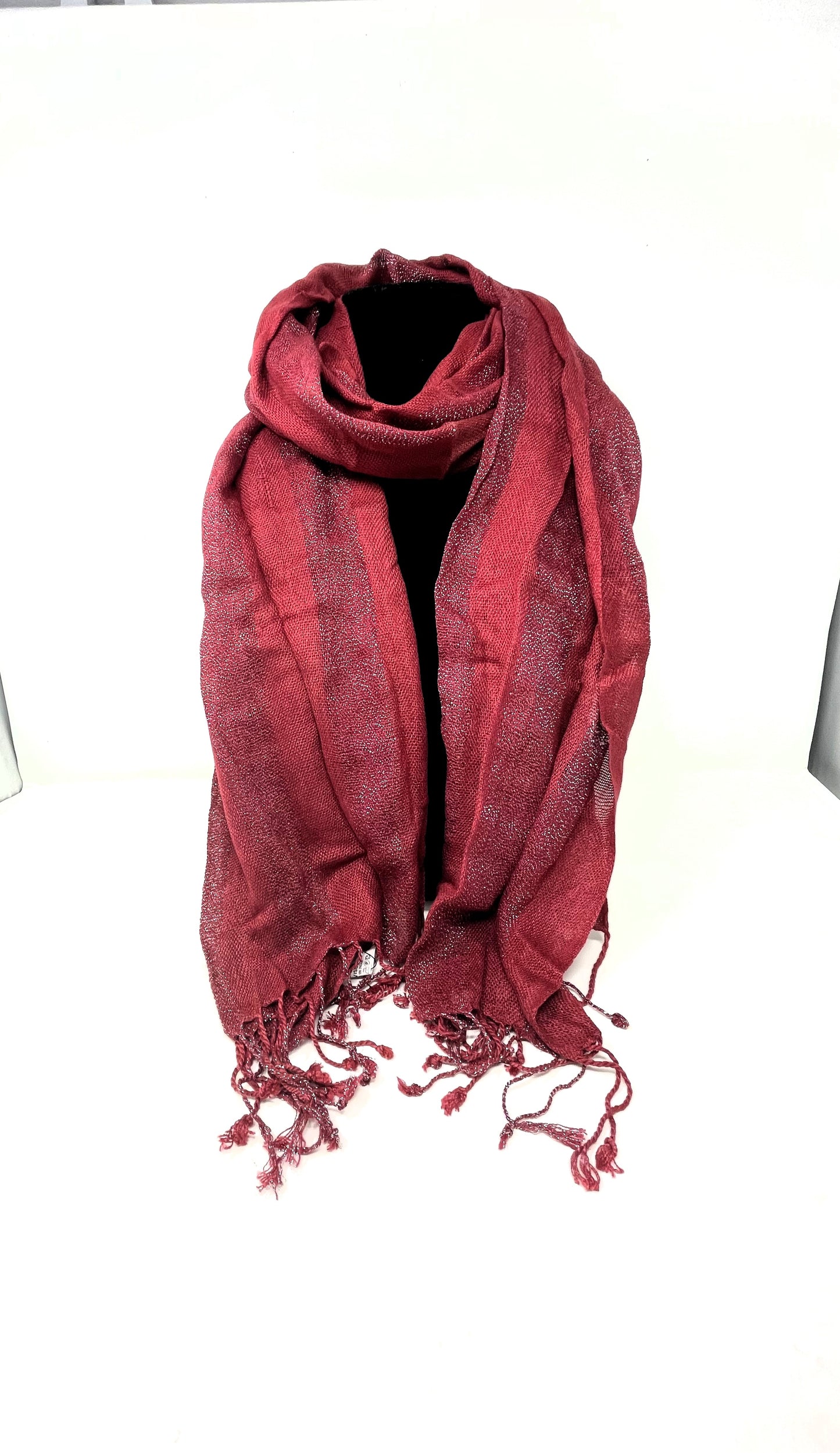 Ruby Red with Silver Threads Accents Thin & Lightweight Fashion Scarf