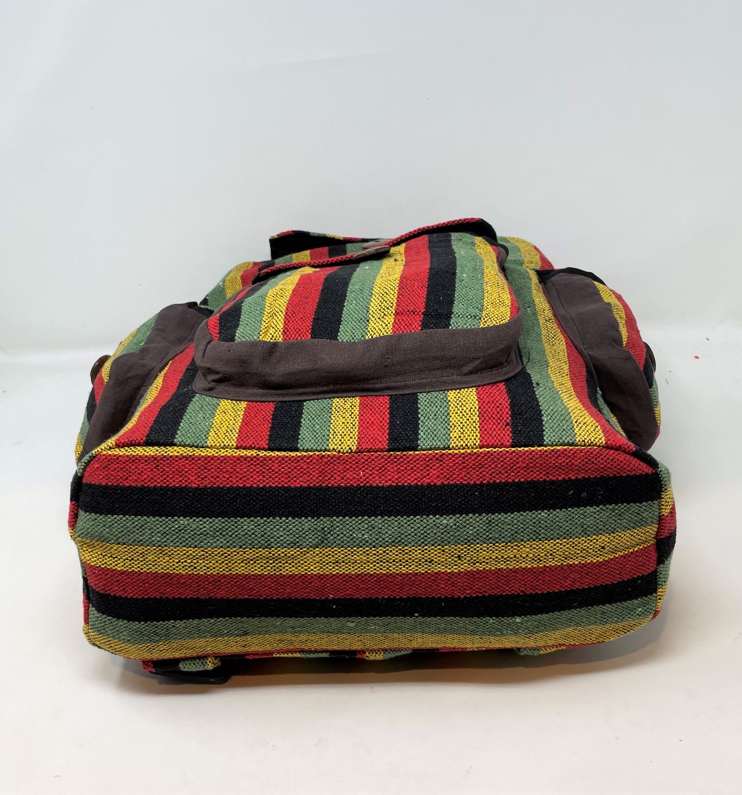 Drawstring Ghery Back Pack w/Flap and Button Pockets - Rasta Colors