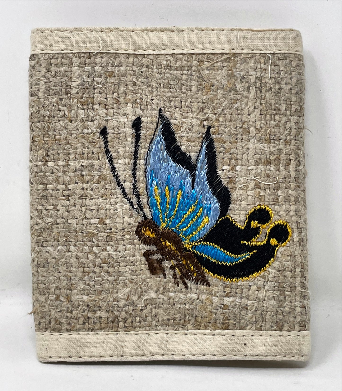 Handmade 100% Hemp Wallet with Embroidered Butterfly Design