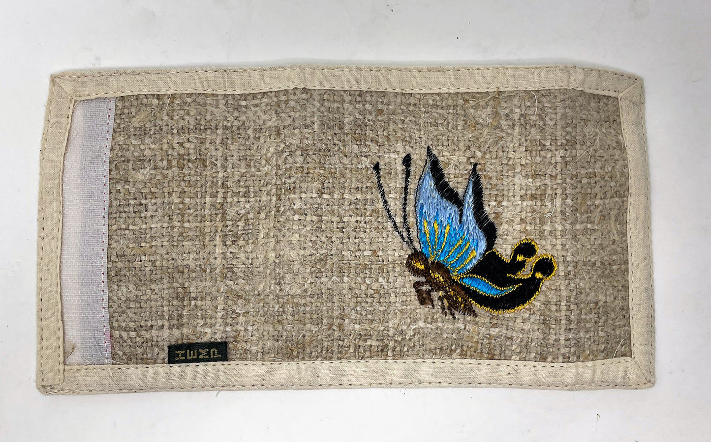 Handmade 100% Hemp Wallet with Embroidered Butterfly Design