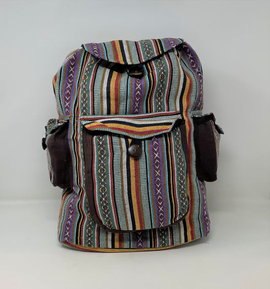 Unisex large Back Pack w/Pockets - Beautiful Colorful  Woven Fabric Design