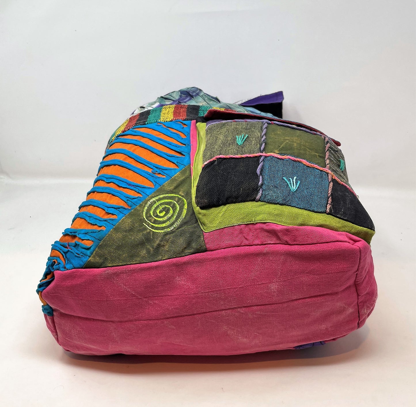 Cotton Boho Large Backpack Bag - Rasta Colors Band, Patch work