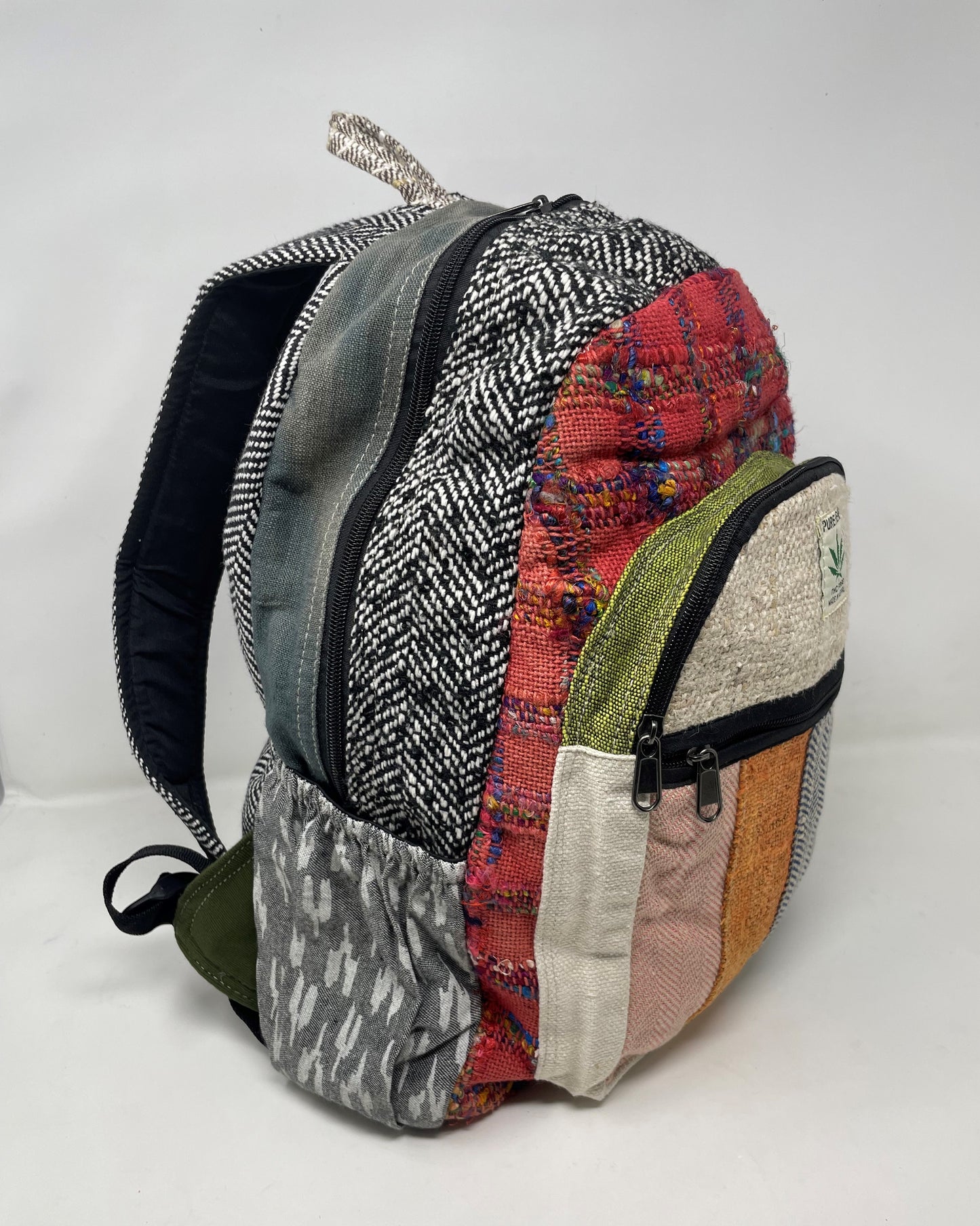 Himalayan Multicolor Pure Hemp Multi Pocket Backpack Handmade