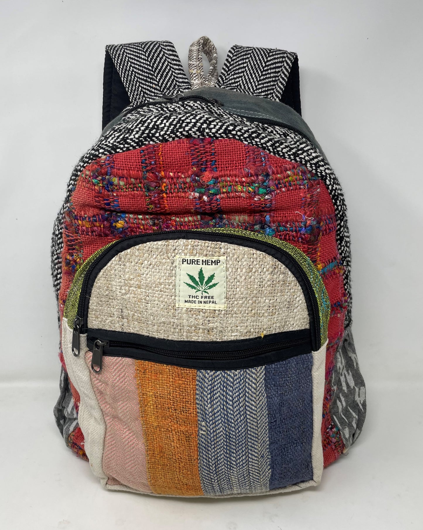 Himalayan Multicolor Pure Hemp Multi Pocket Backpack Handmade