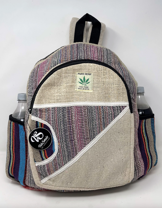 Large Multi Pocket Hemp Backpack - Multi Color