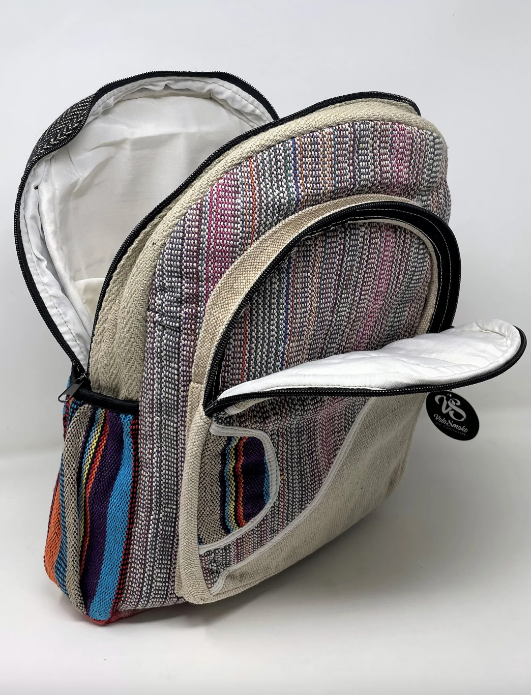 Large Multi Pocket Hemp Backpack - Multi Color