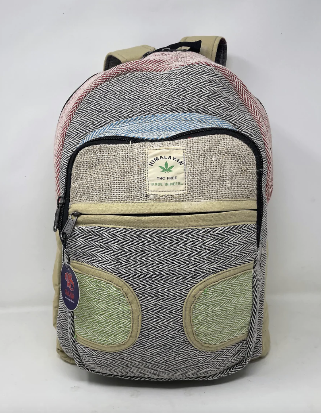 Large Multi Pocket Hemp Backpack - Multi Color Chevron