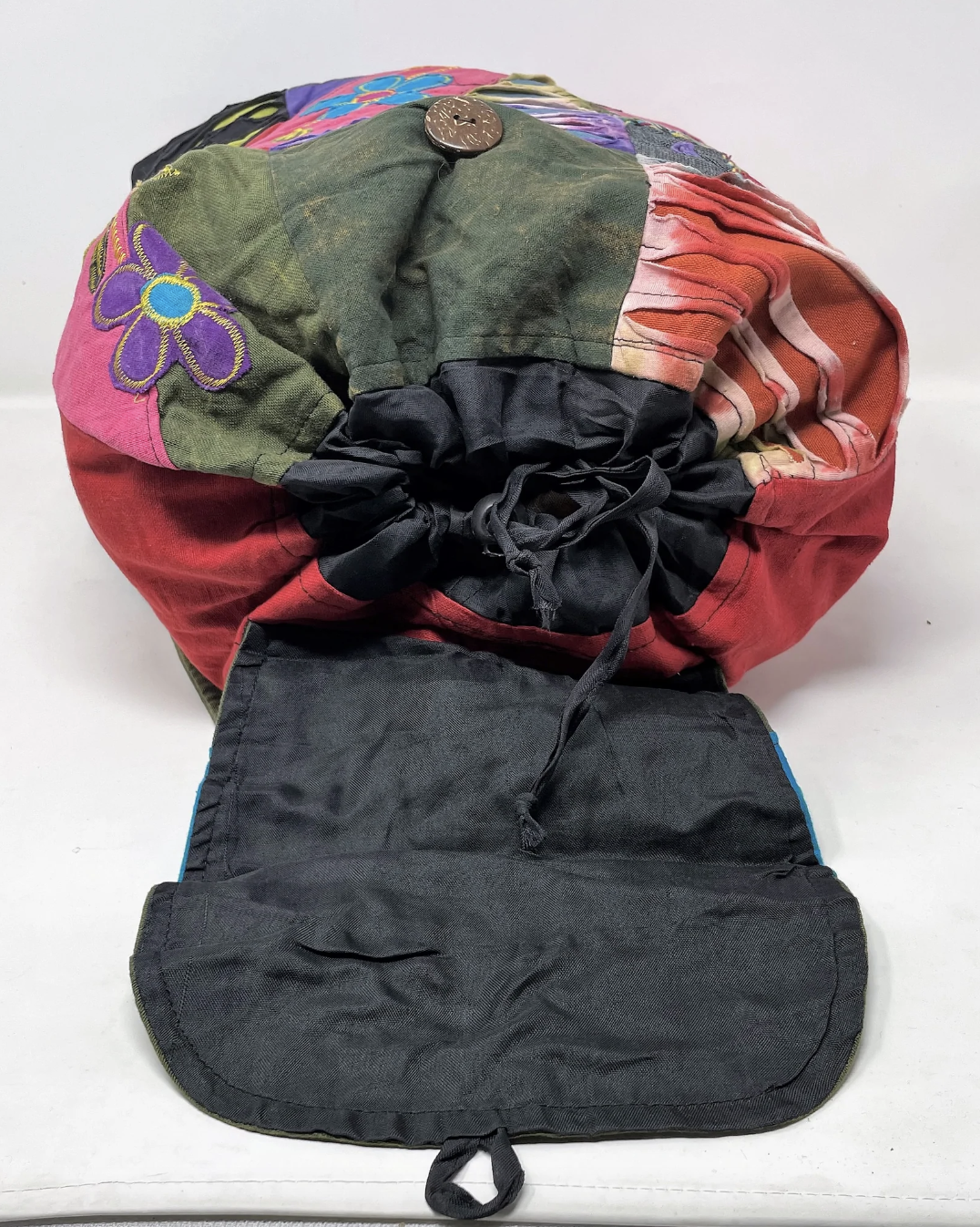 Large Cotton Drawstring Daypack - Flower Power Sash